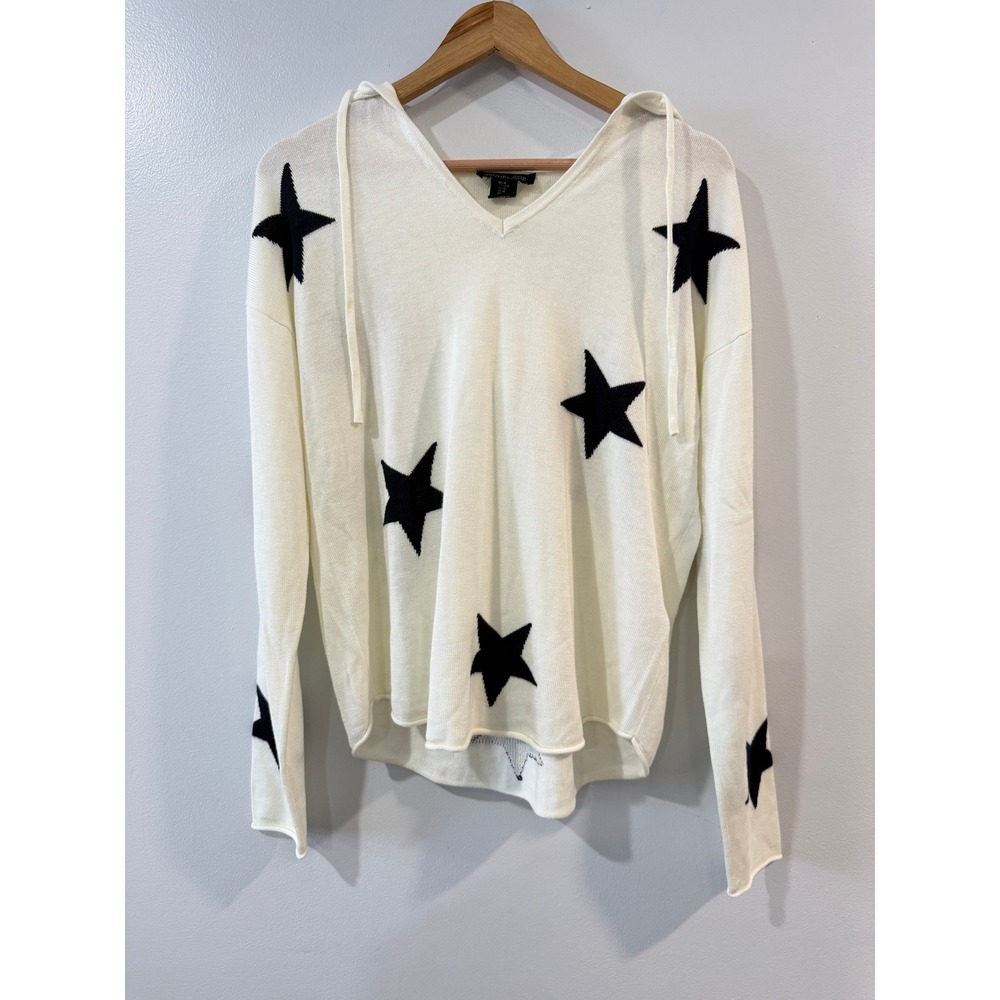 Rachel Zoe Womens Star Print Knit Hoodie Sweater Cashmere Blend Size Medium